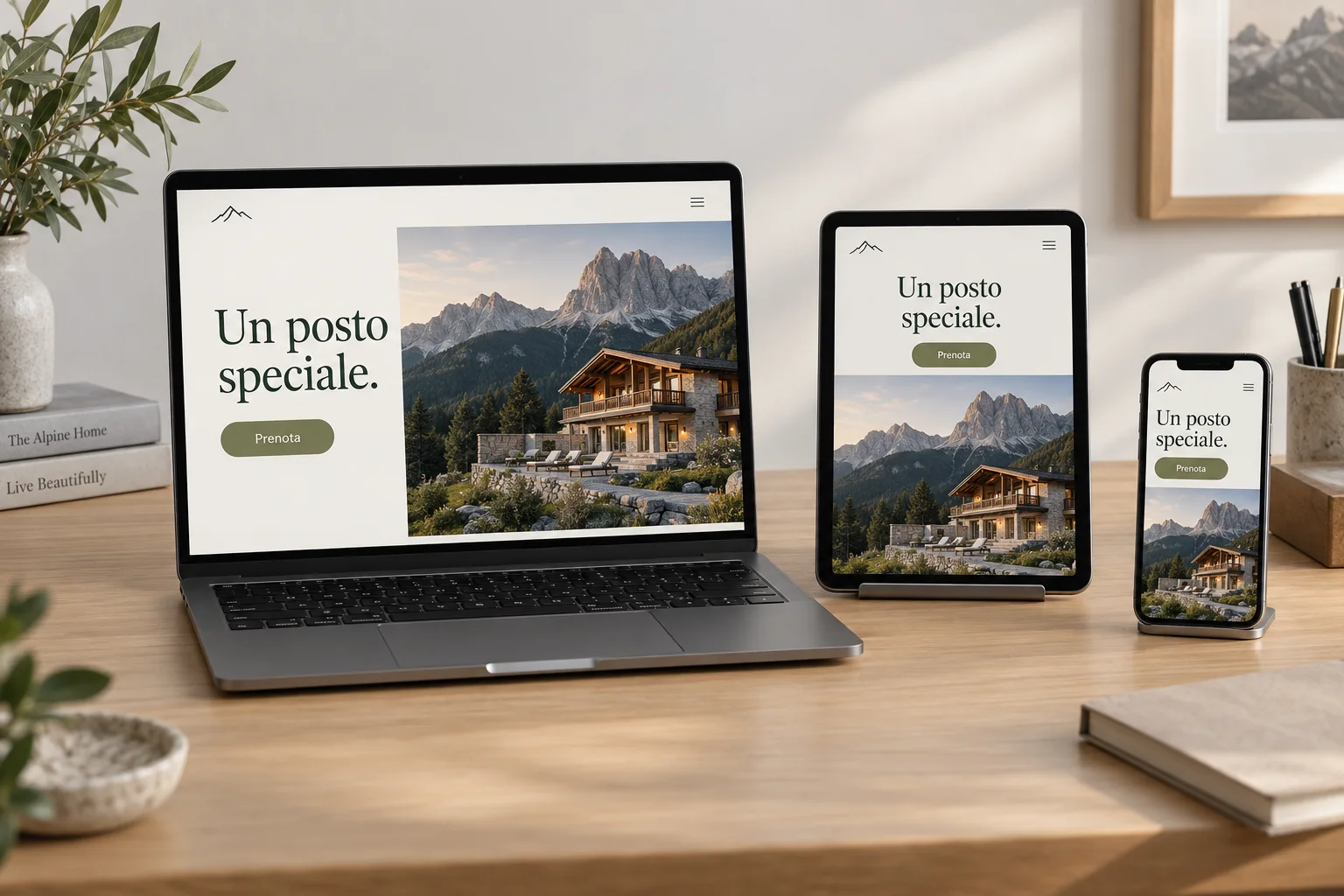 Illustratives Foto: Eine Hotelwebsite passt ihr Layout auf Laptop, Tablet und Smartphone an